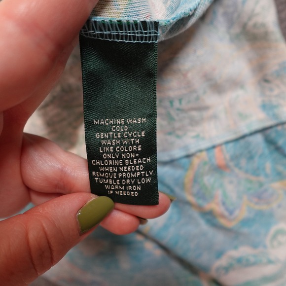 Ralph Lauren Dress Womens Medium Knee Length Paisley Square Neck Blue ALine - Picture 5 of 10